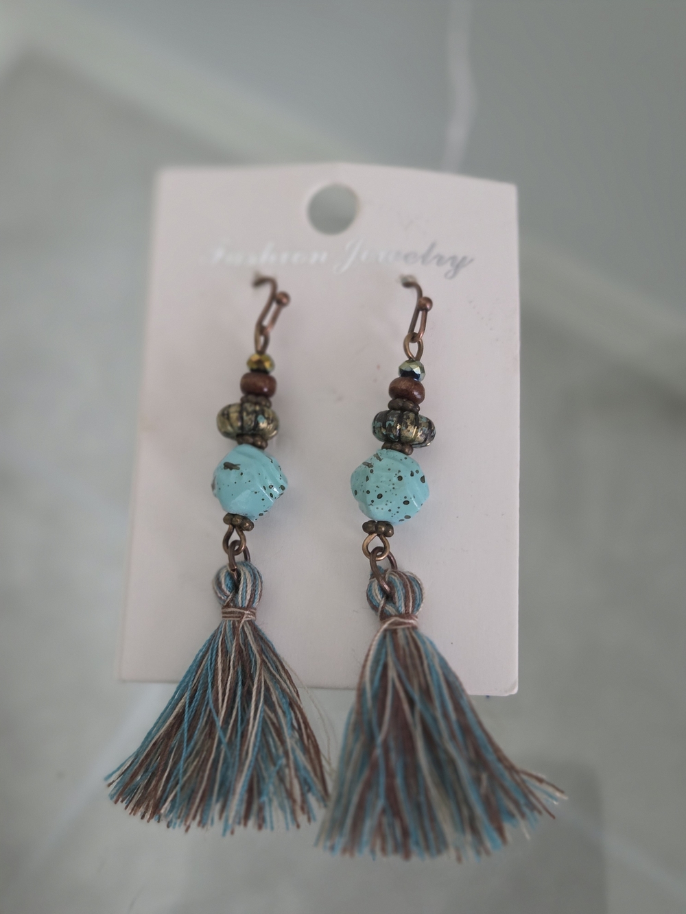 Fashion Jewelry Turquoise and Brown Tassel Drop Earrings